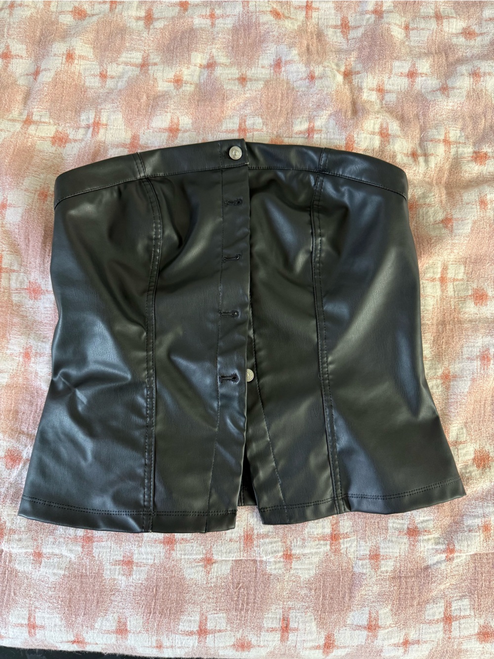 Divided Black Faux Leather Strapless Crop Top